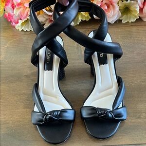 Franco Sarto Black Knotted Ankle-Strap Block Heel Sandal